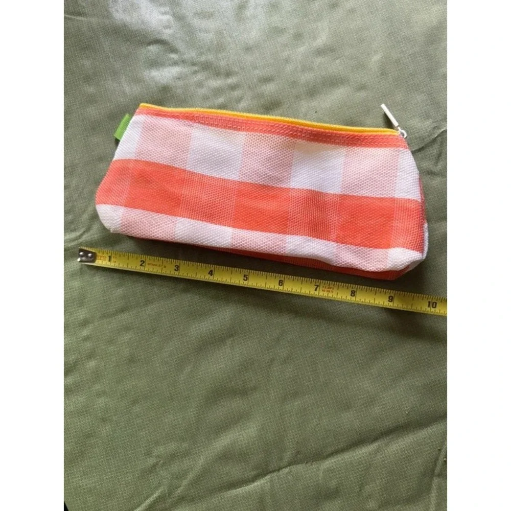 Orange Gingham Mesh Cosmetic Pouch Pencil Pouch Dorm Organizer